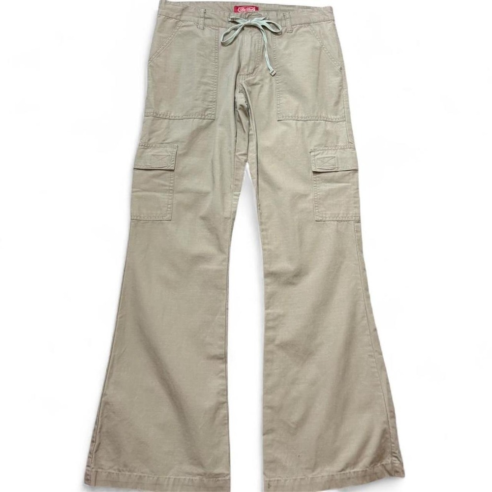 Vintage Y2K Be Bop Khaki Green Wide Leg Flare Cargo Pants, Women's Size 9